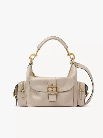 Camera bag in shiny leather