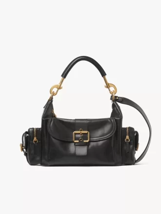 Camera bag in shiny leather