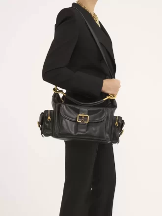 Camera bag in shiny leather