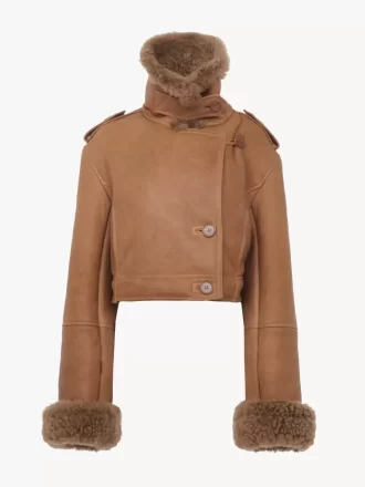 Cropped boxy jacket in leather