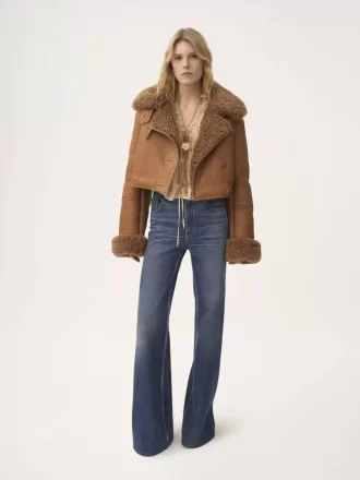 Cropped boxy jacket in leather