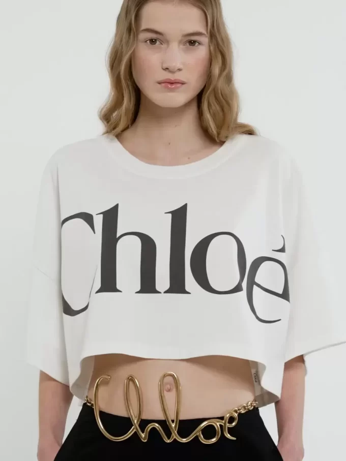 Cropped boxy logo T-shirt in cotton jersey