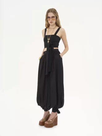 Cropped front-tie tank top in crêpe de chine
