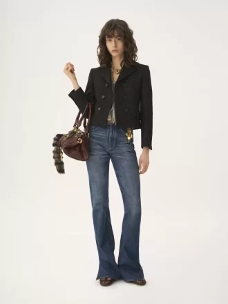 Double-breasted fitted jacket in a wool-mix jacquard