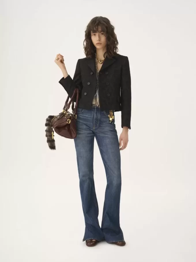 Double-breasted fitted jacket in a wool-mix jacquard