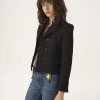 Double-breasted fitted jacket in a wool-mix jacquard