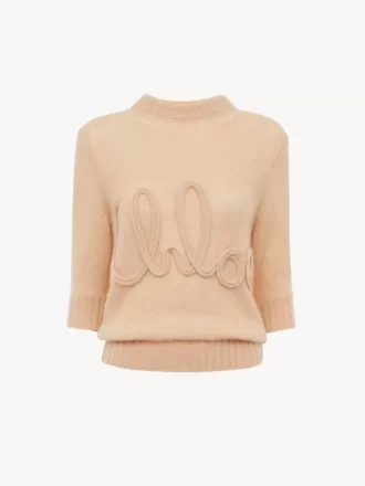 Elbow-sleeve logo sweater in alpaca wool & silk knit Elbow-sleeve logo sweater in alpaca wool & silk knit