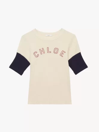 Fitted logo T-shirt in flamé cotton wool
