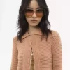 Fitted ruffled cardigan in crochet knit