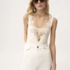 Fitted tank top in cotton jersey & guipure