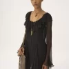 Flared mini dress in silk mousseline