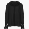 Fluid blouse in silk georgette & lace