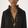 Fluid blouse in silk georgette & lace