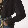 Fluid blouse in silk georgette & lace