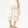 Fluid cropped pants in silk charmeuse & lace