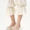Fluid cropped pants in silk charmeuse & lace