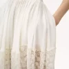 Fluid cropped pants in silk charmeuse & lace