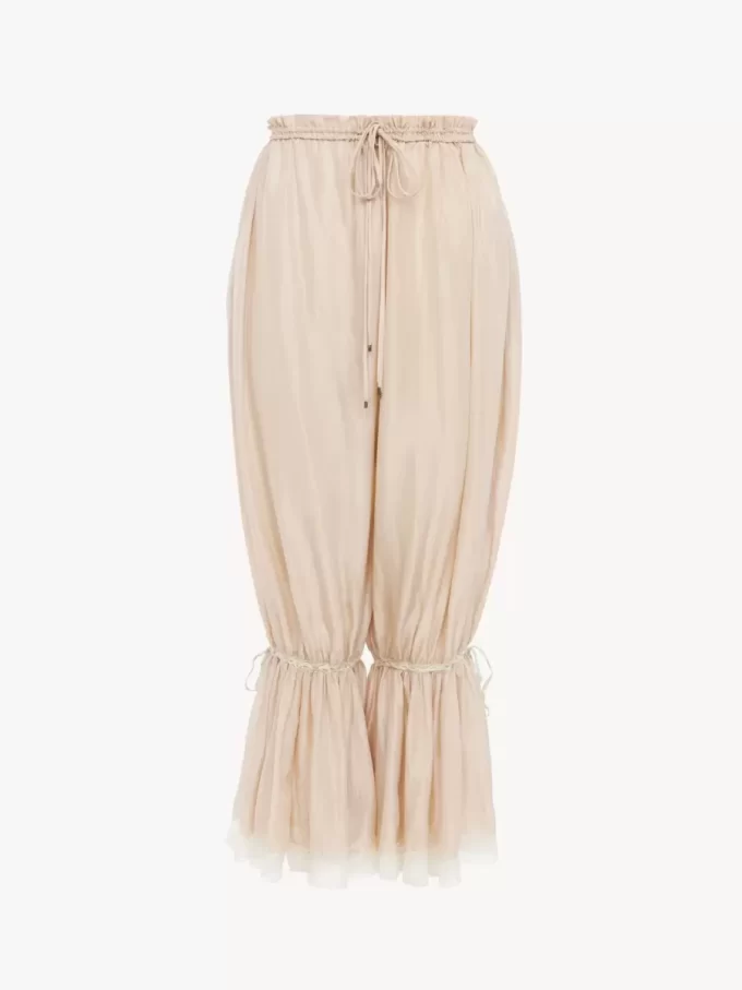 Fluid cropped pants in washed silk pongé & lace Fluid cropped pants in washed silk pongé & lace