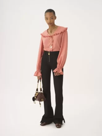 Fluid ruffle blouse in crêpe de chine