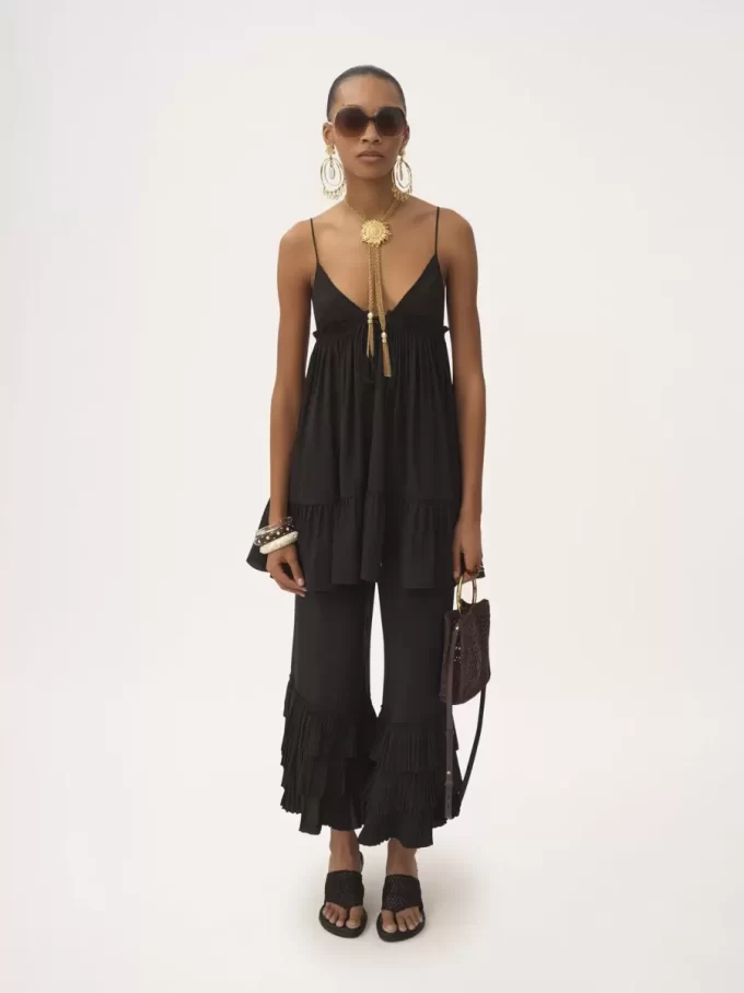 Fluid wide-leg pants in crêpe de chine