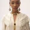 Gathered blouse in crêpe de chine & lace