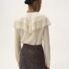 Gathered blouse in crêpe de chine & lace