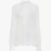 Gathered blouse in silk mousseline & lace