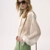 Gathered blouse in silk mousseline & lace
