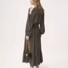 Gathered midi skirt in crêpe de chine