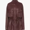 High-neck parka in leather