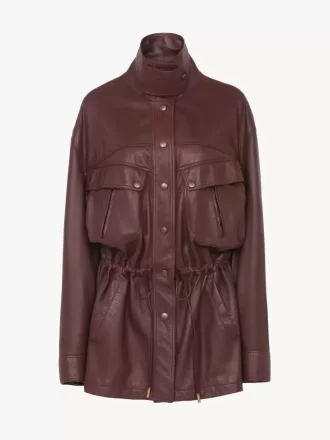 High-neck parka in leather