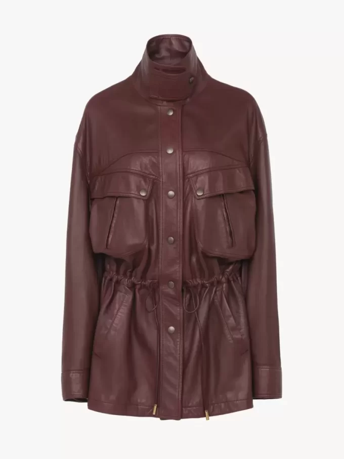 High-neck parka in leather