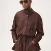 High-neck parka in leather