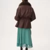 High-neck parka in leather
