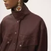 High-neck parka in leather