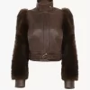 High-neck short jacket in leather