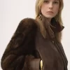 High-neck short jacket in leather