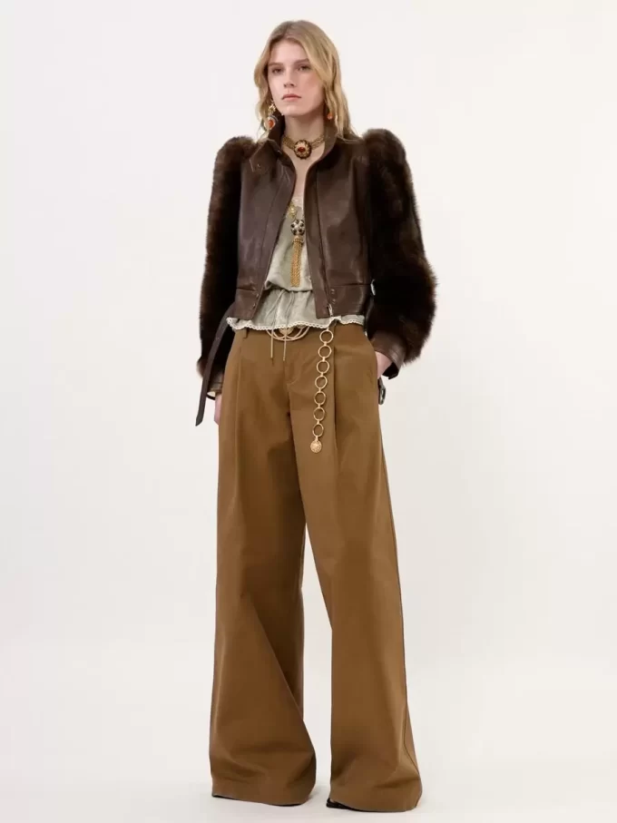 High-neck short jacket in leather