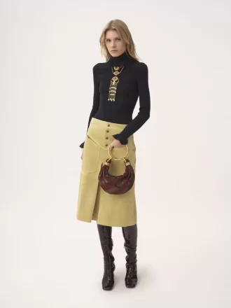 Knee-length skirt in suede