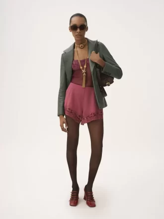 Lace-trimmed lingerie shorts in crêpe de chine