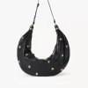 Large Bracelet hobo bag in grained leather with studs