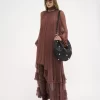 Large Bracelet hobo bag in grained leather with studs
