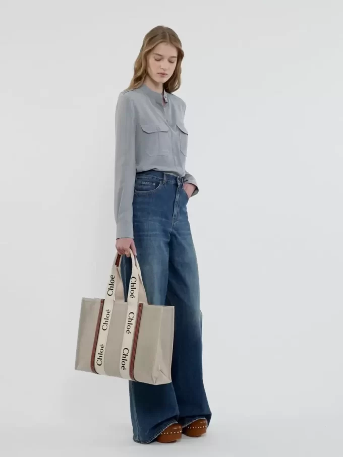 Large Woody tote bag in linen