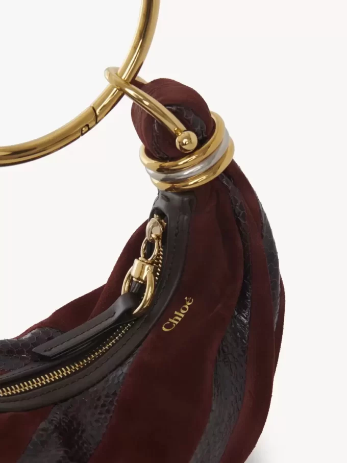 Mini Bracelet Hobo bag in suede leather & snakeskin