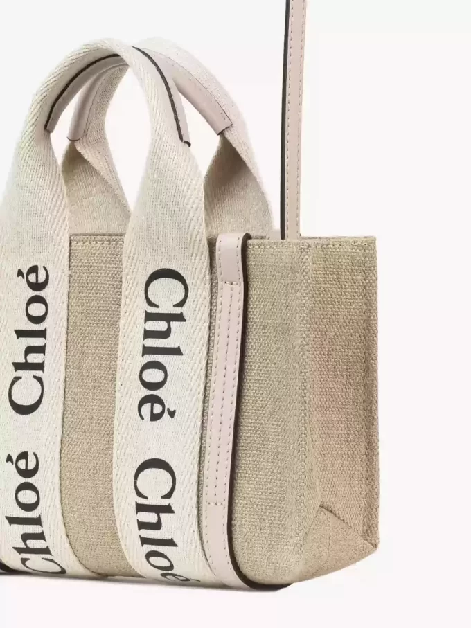 Mini Woody tote bag in linen