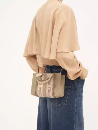 Mini Woody tote bag in linen