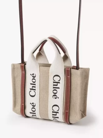Mini Woody tote bag in linen