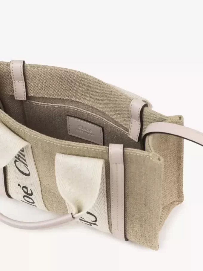 Mini Woody tote bag in linen