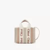 Mini Woody tote bag in linen & leather