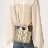 Mini Woody tote bag in linen & leather
